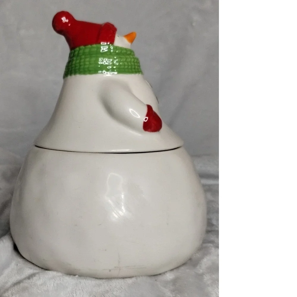 Hallmark Snowman Cookie Jar Red Hat Green Scarf Ceramic Christmas Kitchen Decor‎